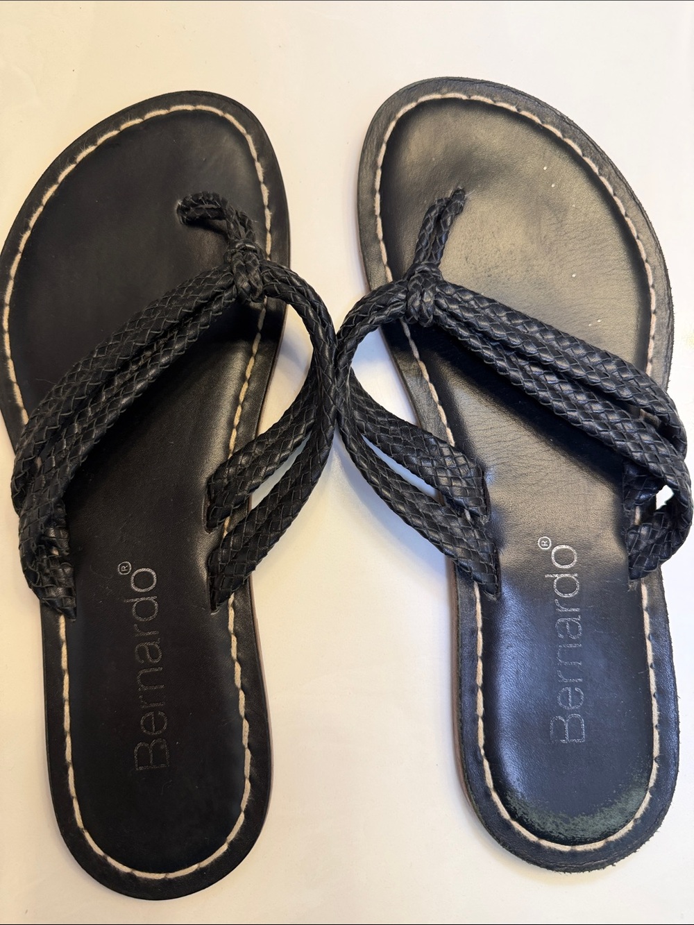 Bernardo Black Braided Leather Thong Sandals - Women's